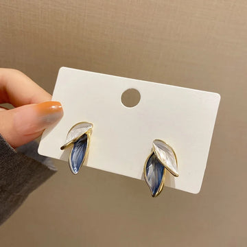 Geometric Metal Leaves Earrings for Women Dripping Oil Korean Cute Stud Earrings Wedding Party Fashion Jewelry Wholesale Gift