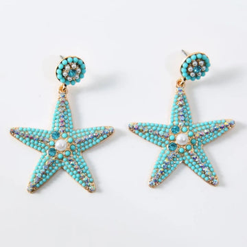 Metal Starfish Dangle Post Earrings For Women Acrylic Seed Beads Fashion Jewelry Trendy New Style Holiday Accessories Gift MQ358