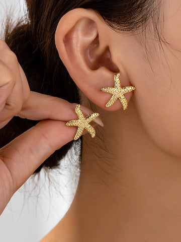 1 Pair of Minimalist Temperament Easiest for Match Retro Fashion Irregular Starfish Stud Earrings