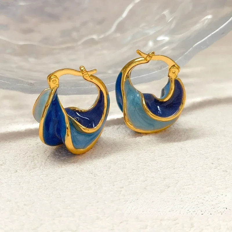 New Trendy Enamel Color Metal Texture Small Hoop Earrings for Women Gold Plated Statement Ear Buckle Creative Jewelry Gifts