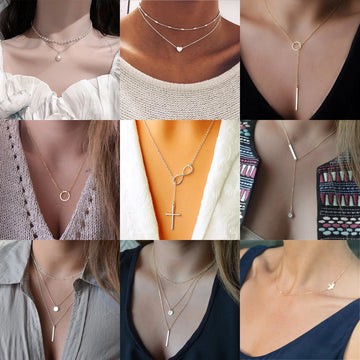 New Fashion Golden Color Moon Star Heart Pendant Necklaces Crescent Pendant Chokers Necklaces For Women Round Circle Jewelry