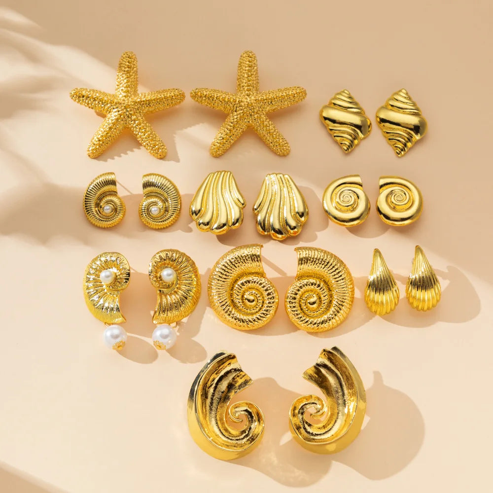 Exaggerated Personality Starfish Shell Stud Earrings For Women Simple Fashionable Women's Beach Irregular Jewelry Party Gifts